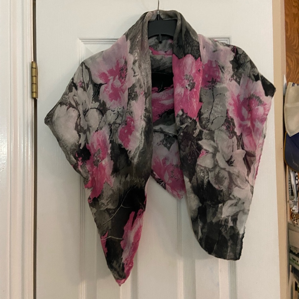SALE! Floral Pink and Gray Scarf